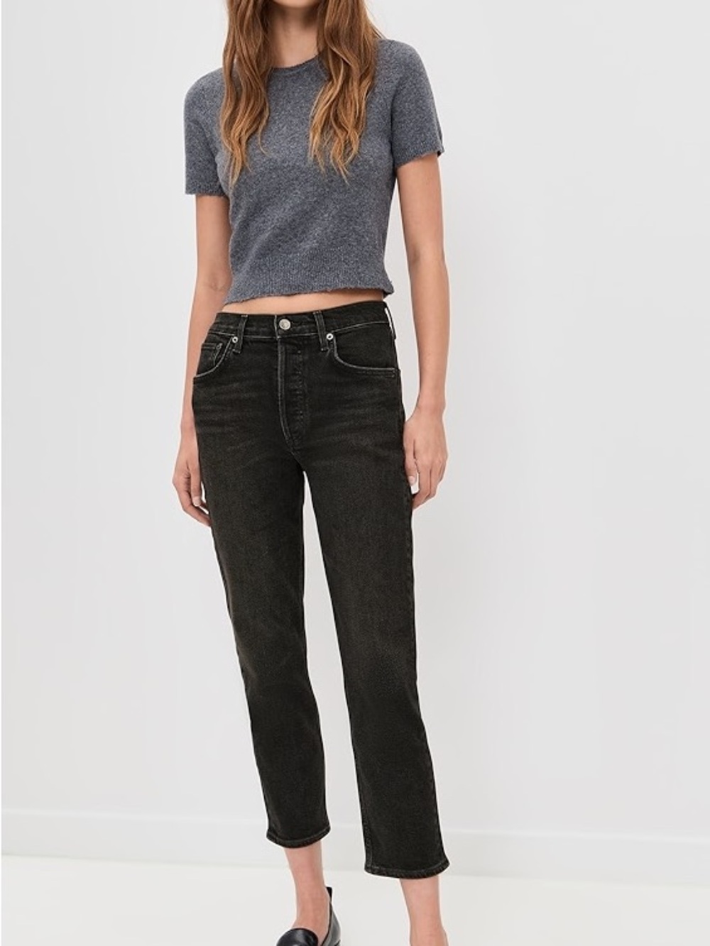 Agolde Riley Straight Leg Jeans With Distressed Hem - Black